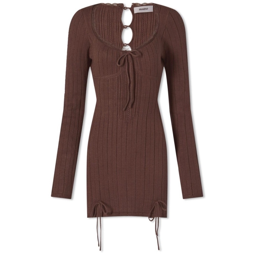 Danielle Guizio Chocolate Brown Knit Dainty Long Sleeve Dress